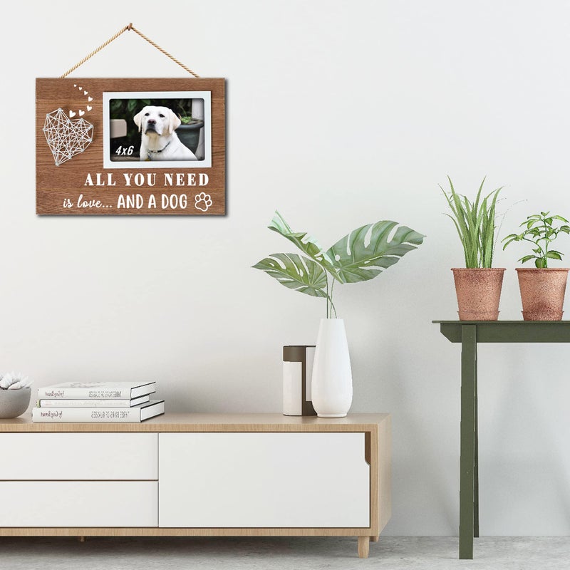 Buecasa Dog Mom Picture Frame Fits 4x6 Inches Photo with 3D Hand String Heart - Dogs Lover Gifts for Women Men - Paw Prints Home Decor - Image 4